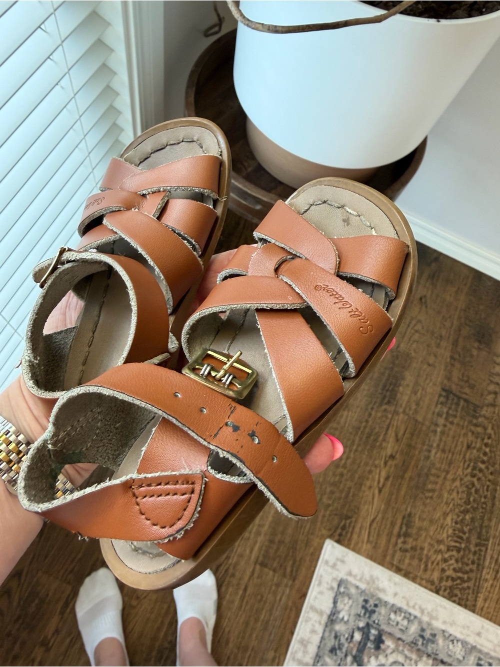 Kids Tan Leather Buckle Strap Sandals